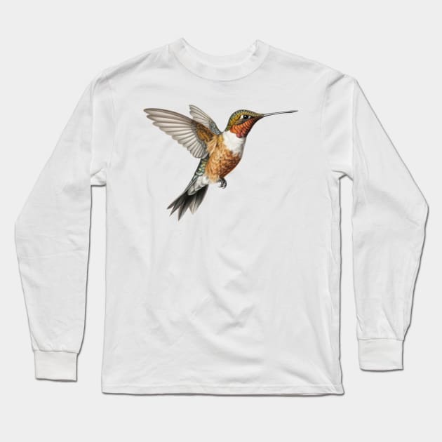 Hummingbird in Flight Long Sleeve T-Shirt by AI Art Originals